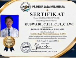 Tingkatkan Ilmu Jurnalistik, Kuswadi Resmi Berhasil Raih Gelar C.JI dan C.LWI dari MJN Institute