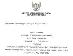 Edaran Menkomdigi Tentang Aturan Sisa Quota Internet Bagi Operator Seluler